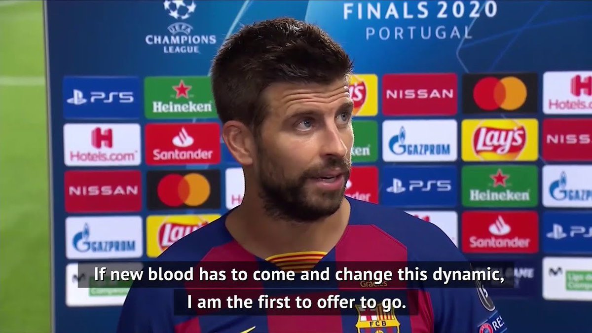 CDBarca's tweet image. “Se tiver que chegar sangue novo e mudar essa dinâmica, sou o primeiro a me oferecer para sair.”

- Gerard Piqué, em 2020.