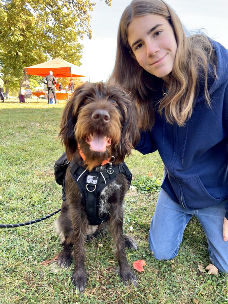 I pet Kim. She is a German Wirehaired Pointer. She likes activities