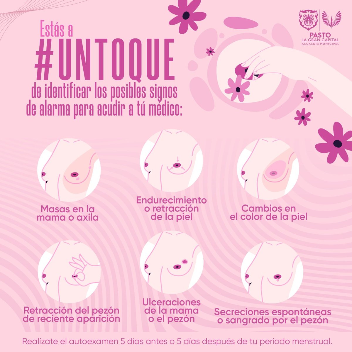 alcaldiapasto's tweet photo. Conocer nuestro cuerpo también es amarlo y cuidarlo. Él nos dice lo que puede estar ocurriendo y nos alerta para tomar medidas a tiempo.
Realízate el autoexamen, un diagnóstico oportuno es la mejor solución. 🙋🏻♀️
Estás a #UnToque de que no te toque.🎗️ https://t.co/PSb9wrZnIV