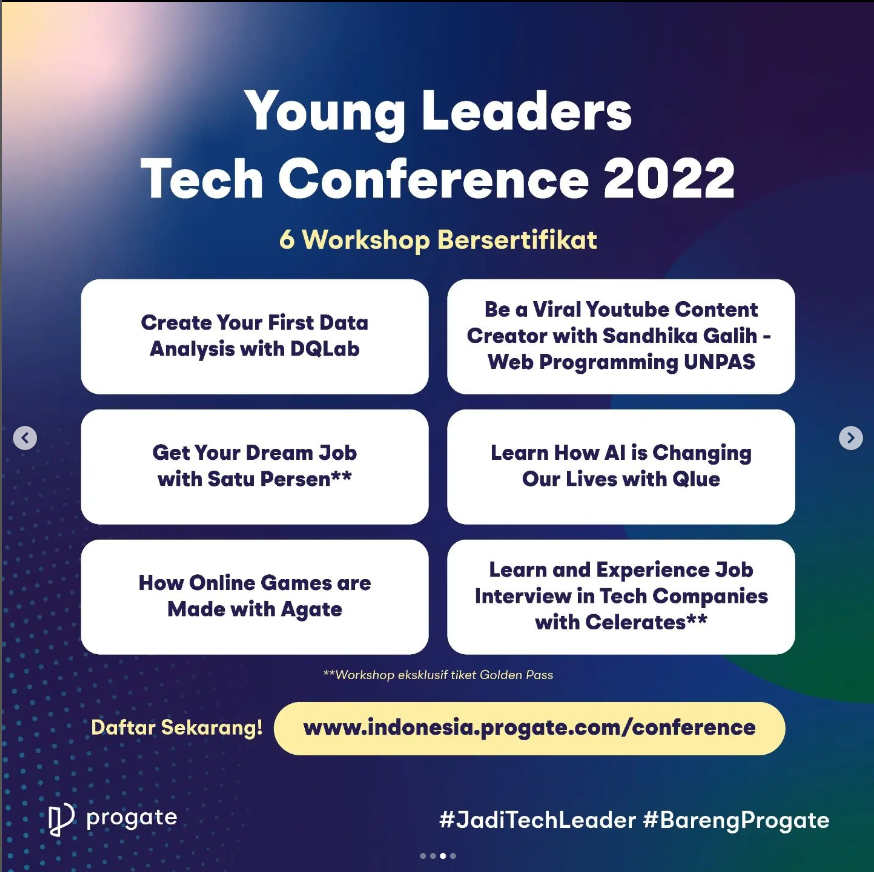 lokerit_01's tweet photo. Beli tiketnya sekarang, selagi masih EARLY BIRD.

Harga mulai dari Rp. 20.000 untuk General Pass, disini: https://t.co/Krx04kJNfB

Jadwal conference: 29 - 30 Oktober 2022

Yuk #jaditechleader #barengprogate di conference ini!

Informasi lebih lanjut, bisa hubungi @progateid https://t.co/VRVVE67gkj