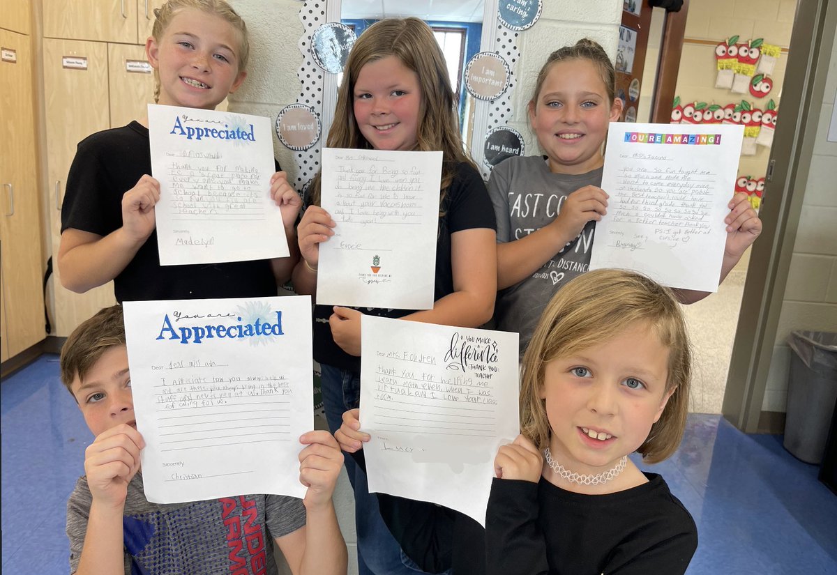 MissColeEC's tweet photo. Day 3 of “Start with Hello” - Thank a Trusted Adult Day &amp; dress like your favorite teacher ❤️ We wrote letters to show our EC staff how much they mean to us. Never underestimate the impact you may have on someone’s life✨  @OJRSDEC https://t.co/IeMAMfXX6s