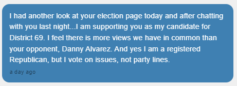 AndrewLearned's tweet photo. Note to all aspiring politicians that will one day follow my footsteps, TALK to people. 80% of us agree 80% of the time. Be responsive, fix their problems, and be a good neighbor.
It's not that hard.
Also, THANK YOU for your vote of confidence! #FL69 https://t.co/gRHpCajXyk