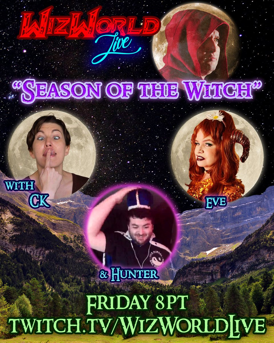 WizWorldLive's tweet image. Friday 8PT kicks off SEASON OF THE WITCH! Aye Season 4 begins with a BANG! We've got @glitterpizzacat, @EveEsquire, &amp;amp; @hunteredwardsbb as guests, @NickColuzzi returns to the cohost chair, COME HEX WITH US 🧙‍♂️ 🔮🍻

#HalloweenEnds #seasonofthewitch #comedyshow #fun