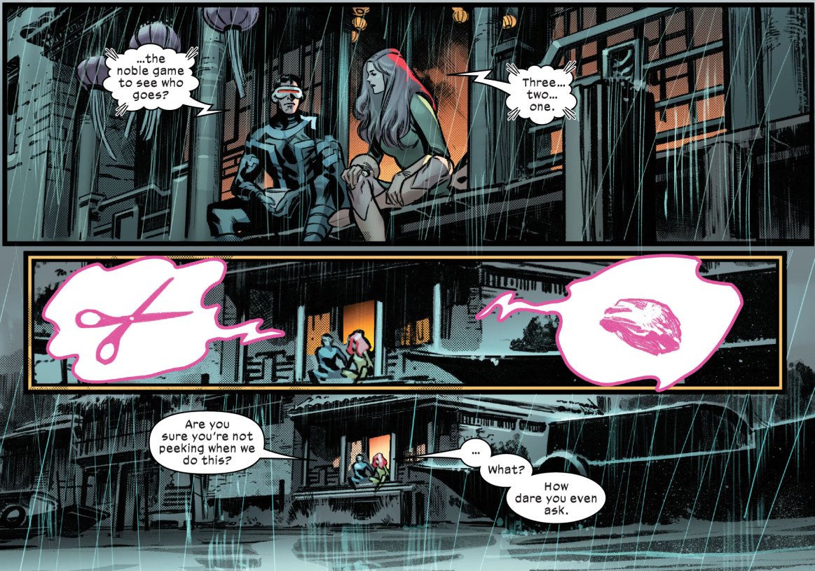 PepeLarraz's tweet photo. Loved this conversation from #Xmen #3 
Written by @GerryDuggan, colored by @martegracia, lettered by Clayton Cowles, edited by @cracksh0t @annalisebissa @lauren_amaro43 https://t.co/uoyHDgGlNX