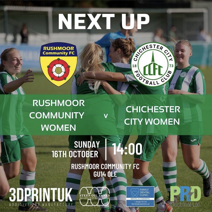 🔜 NEXT UP

Rushmoor Community Women 🆚 1sts
📆 Sunday 16th October
📍 Rushmoor Community FC, GU14 0LE
⏰ 14:00 KO
🏆 Southern Region Women’s Football League

 #UpTheChi 💚🤍