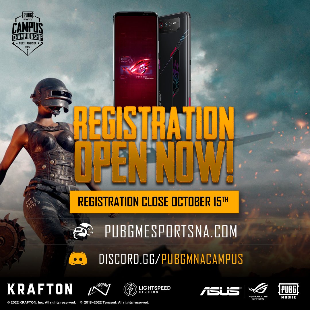 esportspubgmna's tweet photo. ⌛ Last chance to compete!
🪂 This is the third week of team registration for PUBG MOBILE CAMPUS CHAMPIONSHIP NORTH AMERICA 🪂

Register your team and represent your college!
#PMCCNA #PUBGMOBILE #PUBGMEsports
Team registration here 👉
🔗 https://t.co/bC9r7f08ho https://t.co/3iQh8LEE3Q