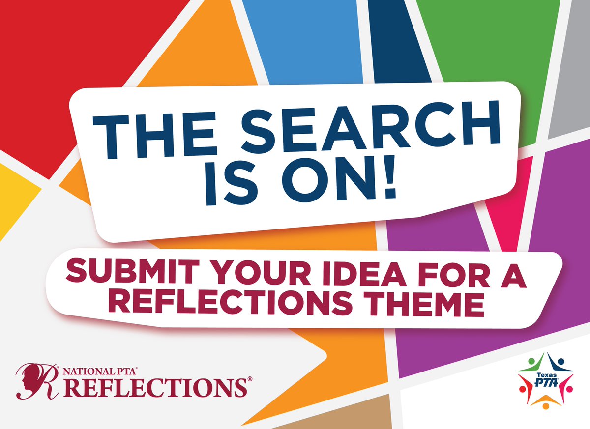txstatepta's tweet photo. The search is on for a future Reflections theme! The student who submits the selected theme will receive $100 and national recognition!
 
Deadline to send your theme suggestions to Texas PTA is Nov. 5th! There is no limit to how many themes you may submit. https://t.co/adDgsXRwkd https://t.co/tHbvjaOfI5