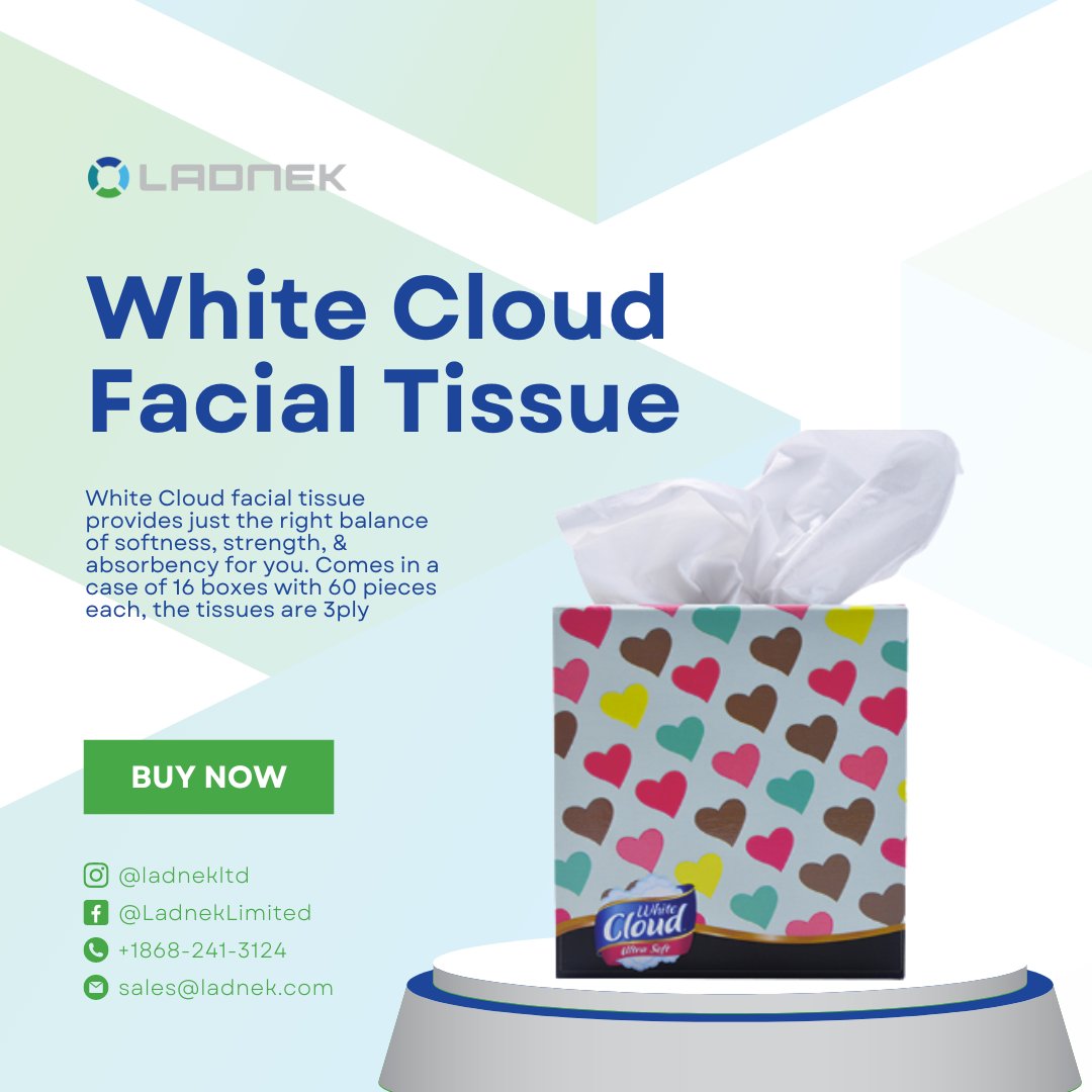LADNEKLTD's tweet photo. White Cloud facial tissue provides just the right balance of softness,
strength, &amp; absorbency for you. Comes in a case of 16 boxes with 60
pieces each, the tissues are 3ply. 

Buy this product now! 

#Ladnek #LadnekProducts #Hygiene #Sanitation https://t.co/YLI7ZSNRGg