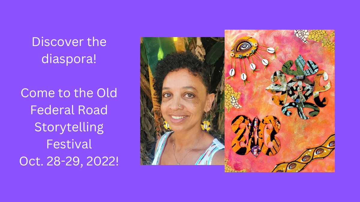 digtheridge's tweet photo. Our upcoming Old Federal Road Storytelling Festival celebrates the diaspora of Alabama Fever descendants, including Pascale Adekpui, the artist (pictured left) who designed the cover art for the Festival commemorative booklet (pictured right). Read more at https://t.co/StE6ooHCiR https://t.co/klx4XuSeDb