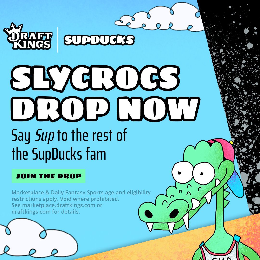 🚨 <a href="/DraftKings/">DraftKings</a>  x <a href="/RealSupDucks/">Michael Dragovic</a> 🚨

SLYCROCS IN THE HOUSE! 
Don’t wait! Head to DraftKings Marketplace for their first ever PFP!

Now that’s what’s SUP! 🤝
Join here: bit.ly/3SXXHgg