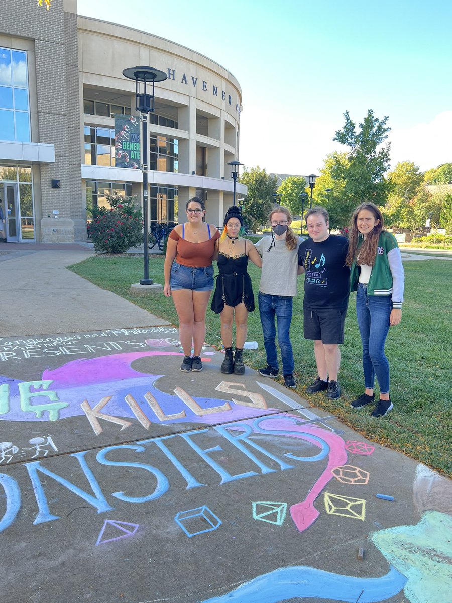 MissouriSandT's tweet photo. Check out this amazing chalk art at Havener to promote “She Kills Monsters” starting tomorrow! Great job, Miners! 🙌🎨@sandtALP https://t.co/Owq4NY7iRO