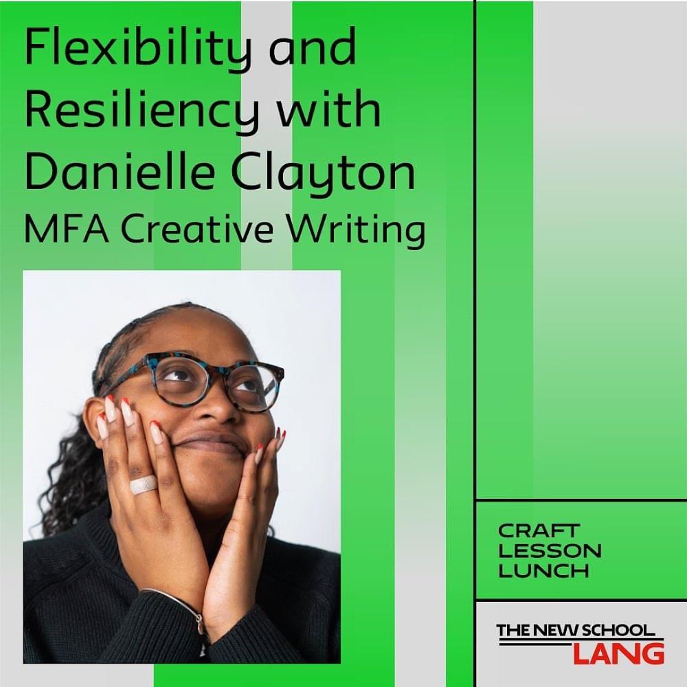 EugeneLang's tweet photo. Next up on #CraftLessonLunch is alum Danielle Clayton (BA Literary Studies โ21) discussing flexibility & resiliency in writingโจ
๐ October 17 @ 12:30PM (EDT)
๐ https://t.co/4esLOkiK6v https://t.co/ETkkbrWA8Y