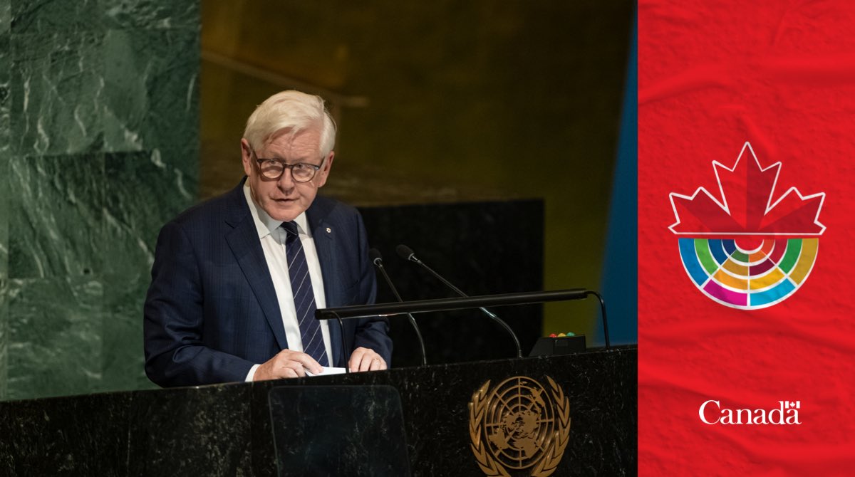 CanadaUN's tweet photo. "The UN Charter calls on us all to 'unite our strength', to 'maintain int'l peace &amp; int'l security'."
- Amb. @BobRae48 

In a historic vote, 1️⃣4️⃣3️⃣ @UN 🇺🇳member states united to uphold the Charter, &amp; condemned Russia's attempts to illegally annex 🇺🇦 territories.
#StandWithUkraine https://t.co/G2KbvdIFjY