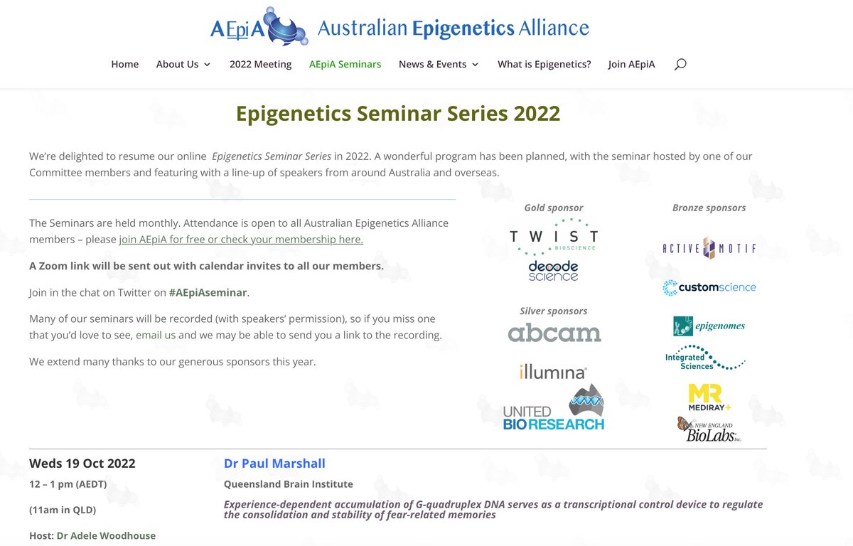 AEpiA's tweet photo. Our #AEpiAseminar series this year is going so well, all thanks to generous support from:

@Decode_Science &amp; @TwistBioscience 

@AbcamAnz 
@illumina 
@UBioresearch  

@MedirayNZL @NEBiolabs  @activemotif @CustomScienceAu @Epigenomes @Integrated_Sci 
🙏🏼🙏🏼🙏🏼
https://t.co/BgVHu6PL5H https://t.co/Z4qmQ7EEQT