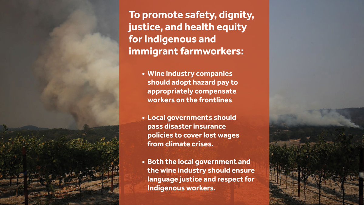 🍷Wine drinkers, some hard-to-swallow news: #SonomaCounty farmworkers, on the frontlines of climate-related wildfires, face severe health risks w/ no hazard pay for you to enjoy that California Cab. Join us in demanding wine industry/govt leaders protect + #ListentotheWorkers