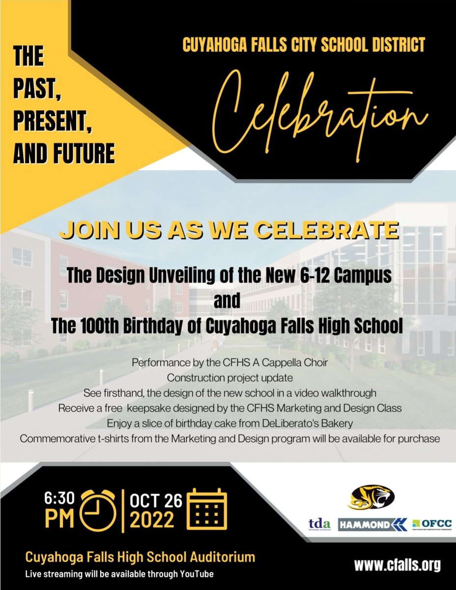 CFallsHS's tweet photo. Join us for our 100th birthday party! 🥳🐯
(And get a sneak peek at our new home too)
#BlackTigerPride https://t.co/jhZ7ewN9Dp