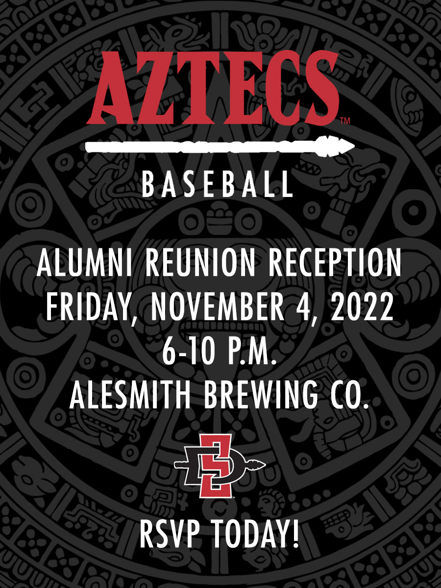AztecBaseball's tweet photo. ⚾️⚾️ A reminder for all Aztec Baseball Alumni ⚾️⚾️

We’re just 3⃣ weeks away from our reunion reception, set for Friday, Nov. 4 at AleSmith Brewing Co.

We have plenty of fun-filled activities planned for that weekend, so sign up today!

Details and RSVP: https://t.co/ZUHeVee5kM https://t.co/giH8ORtH4B