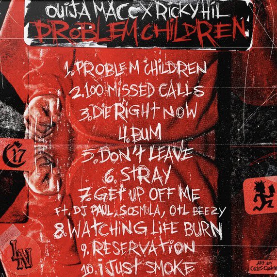 beneathdirt's tweet photo. Cover art and track list for #OuijaMacc and #RickyHil’s “Problem Children” dropping 11/11/22. https://t.co/iFAZtpLjXy