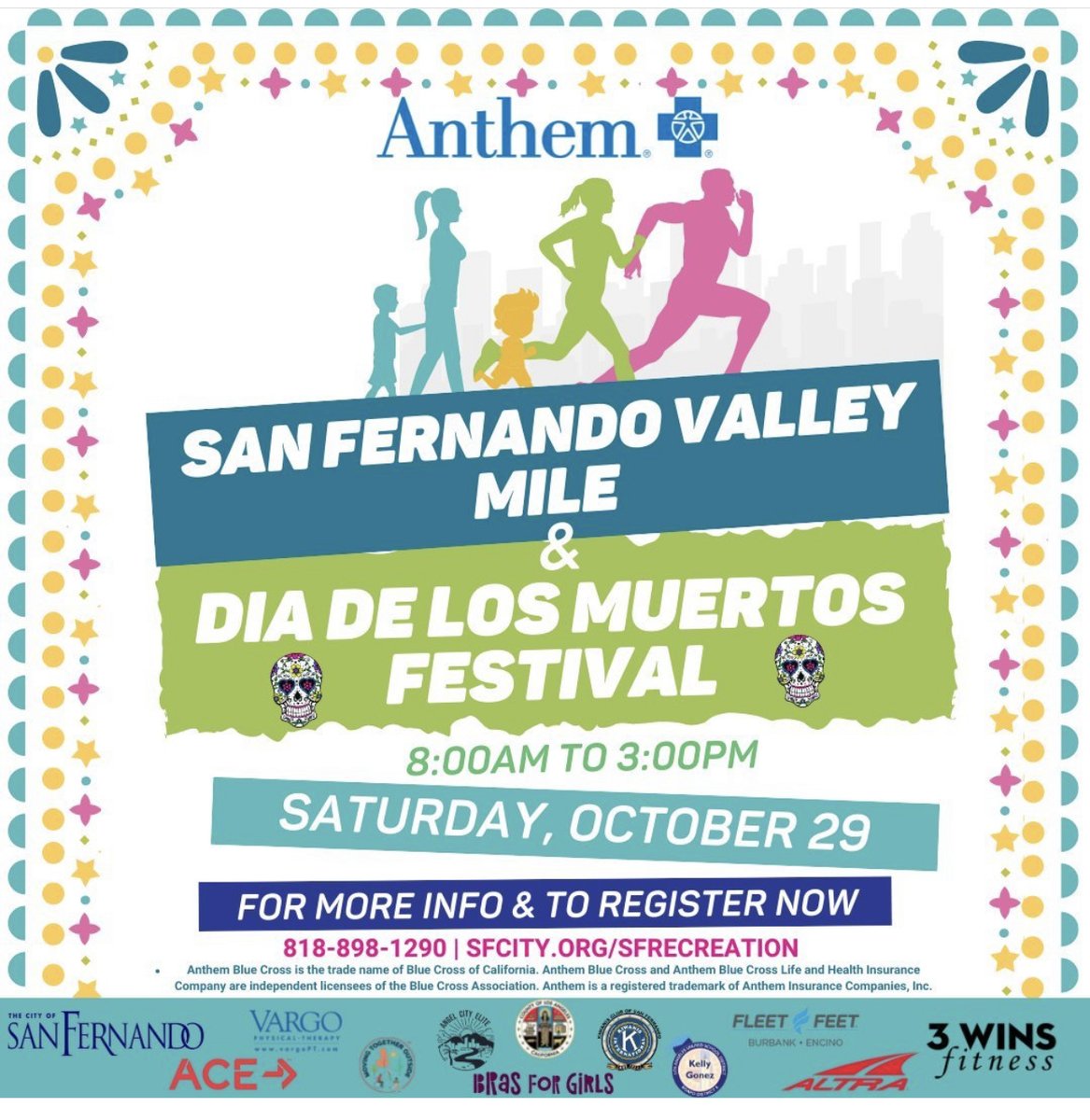 ValleyView_News's tweet photo. The San Fernando Recreation and Community Services will host family festivities at the end of the month. The Anthem Blue Cross SFV Mile will be on Saturday October 29th. Following with El Día de los Muertos (Day of the Dead) festival.  AndreaP #SFV #bad415 https://t.co/SSArTZKZou