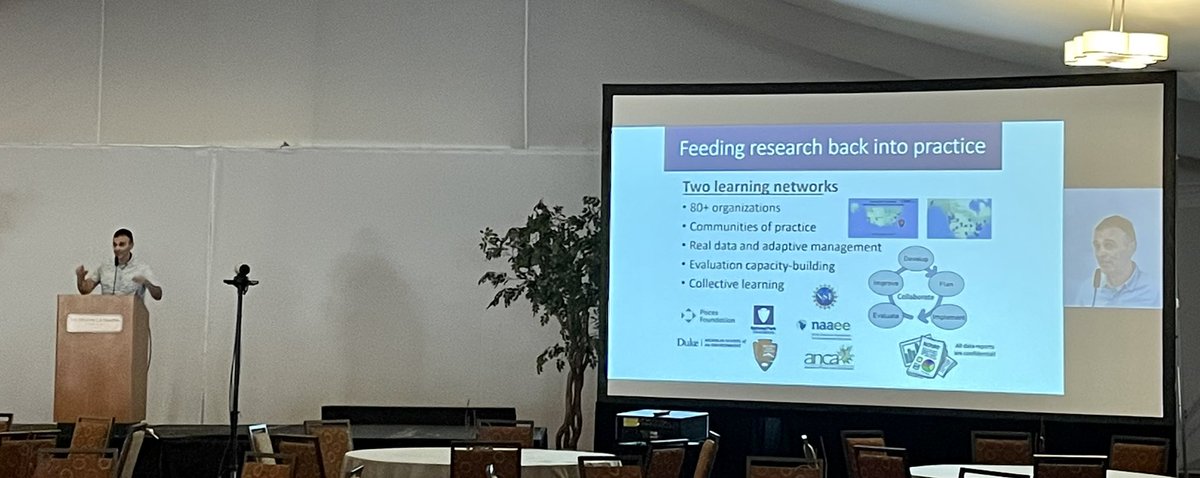 Nature_Rachel's tweet photo. #NAAEE2022 Outstanding Contribution to #EnviroEd Research winners Dr. Bob Powell &amp; Dr. @MarcStern13 sharing about how to apply research to practice to improve programs through learning networks https://t.co/A1hmvBEIsK