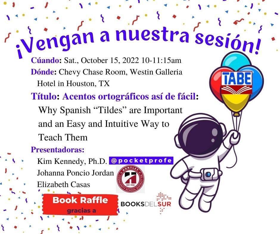 Guategirl1122's tweet photo. We're ready! @Dist158 with @rpdelcastillo representing IL @TA4BE.Excited to pesent with @pocketprofe! Thanks @BooksDelSur for letting us showcase your beautiful books for teaching Acentos.We'll have the opportunity to raffle some beautiful books to some lucky educators! #Dual158 https://t.co/EJl5vOdyQA