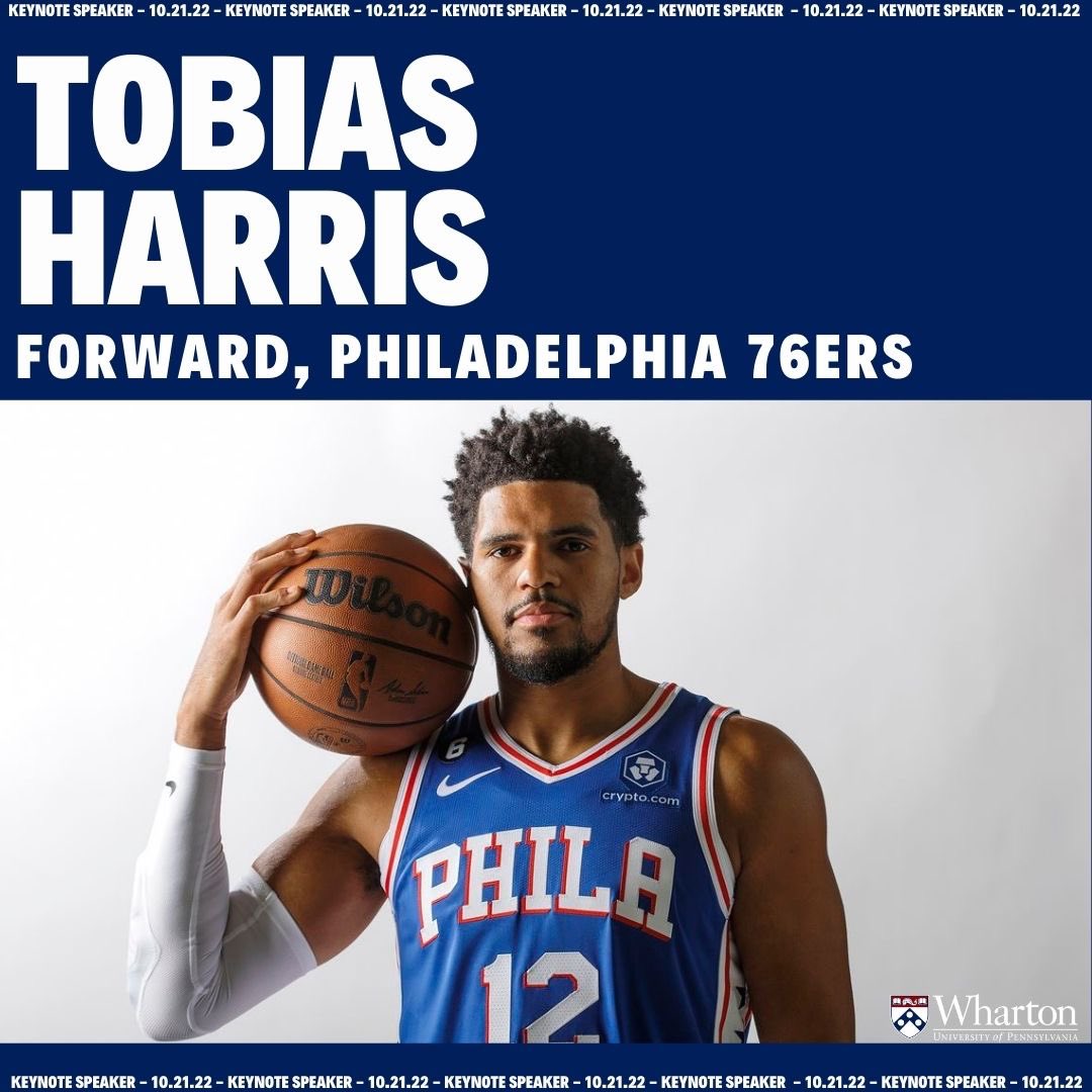 WhartonUSBC's tweet photo. ANNOUNCING OUR 2ND KEYNOTE SPEAKER - 76ers player TOBIAS HARRIS! We are beyond excited to welcome Tobias to our annual Sports Business Summit, where he’ll discuss his perspective on managing a personal brand in sports. Get your tix now! Link in bio. #NBA #Whartonsports https://t.co/qZsu6XTTyn