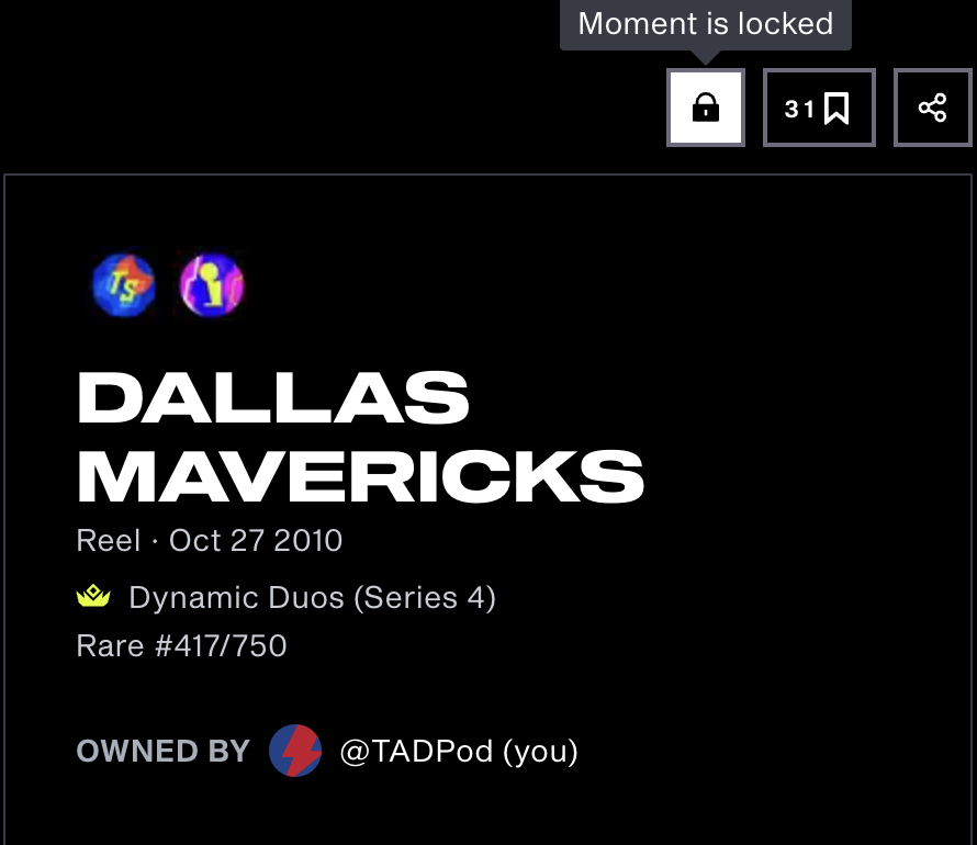 Big Day for Dallas Maverick Holders!
First Championship Badge Dynamic Duo 👀
Dirk and Kidd---Easiest Lock🔒
Can't wait to see what's in store for the next leaderboard rewards...looking to crack the top 100!!!