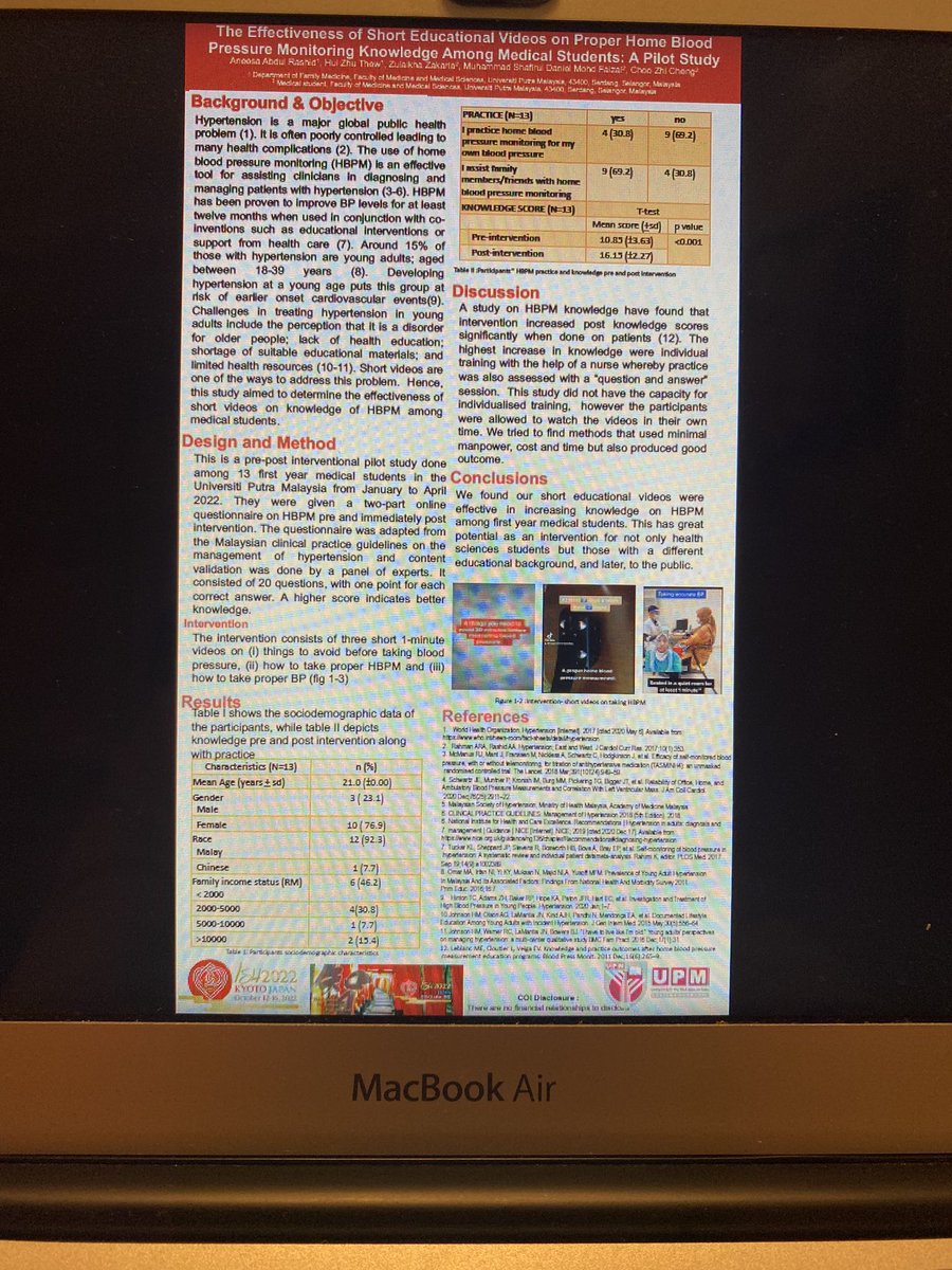 dr_aneesaAR's tweet photo. My poster is up on knowledge on #HBPM ( home blood pressure monitoring) accepted for e-poster in @ish2022 An undergraduate research project ( self funded). When you’re passionate about a topic but have no funding, you just pull through. https://t.co/zmptASGFTa