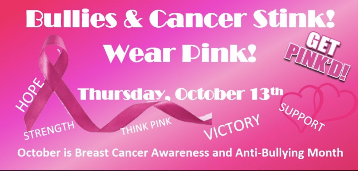 Pink out Cancer and Bullies because Cancer and bullying stink! #cancerstinks #bullyingstinks <a href="/CFISDHolmsley/">Holmsley Elementary</a>