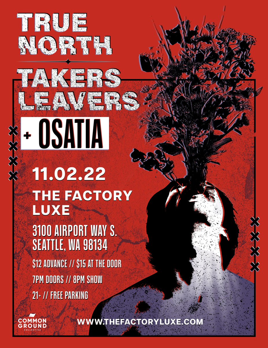 Supporting our dudes in True North and Takers Leavers NOV. 2nd in SEATTLE. LAST SHOW OF THE YEAR!! Get your tickets through the link in our bio! 🎫

(📸: Marina Boichuk Visuals )