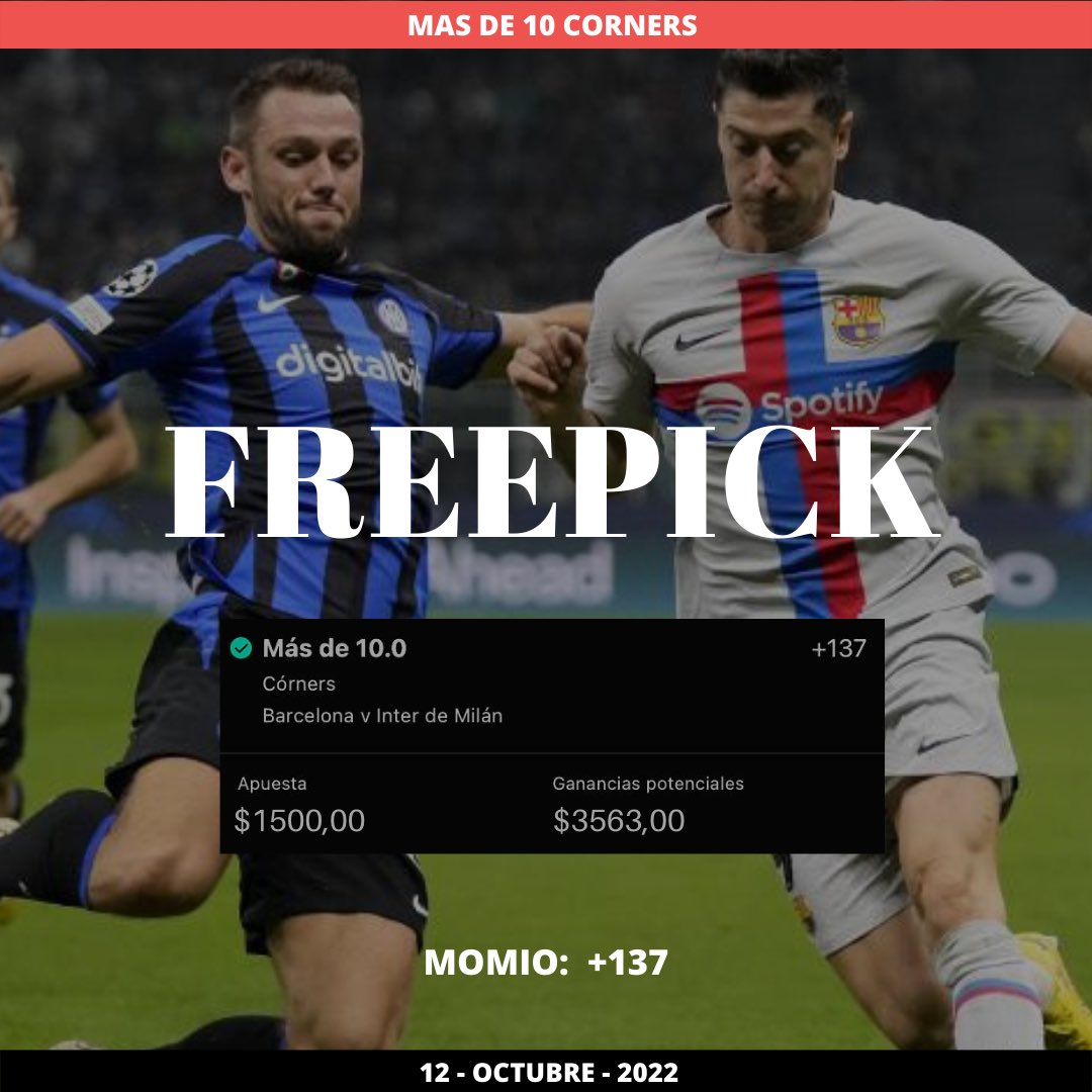 gamster_picks's tweet photo. 4 de 4 hoy en la #Champions_league ✅✅🤑🤑💸💸 

#Freepick 2/2

Bar/Inter Ovr 10 córners +137✅💰

Ran/Liv Ovr 10.5 remates a puerta +125✅💸

GrupoVip 2/2

Barca DO y Lewa Ovr 1.5 remates a puerta -115 ✅💸

Napoli gana y Ovr 6 córners -124✅

Vamos x esos verdes en la #LigaMX https://t.co/5QDsCZeVbJ