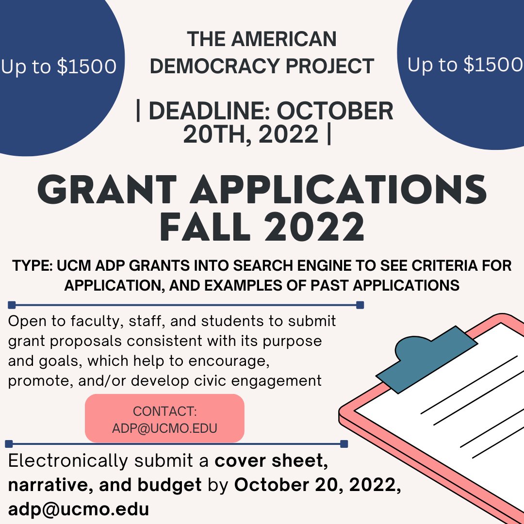 Grant applications are open! Please visit: ucmo.edu/current-studen…. The link details all criteria for the application, what should be included in the application, as well as a prime example of a past application. If you have any additional questions contact, adp@ucmo.edu