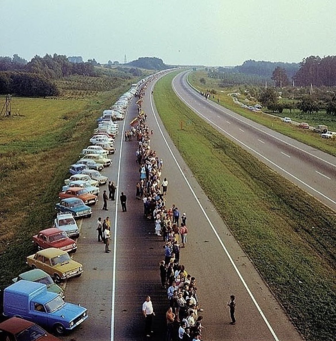 On 23rd August, 1989, 2 million people in Lithuania, Estonia and Latvia held hands and formed a human chain 675.5 kilometers (420 miles) long, protesting against Soviet oppression and their desire to escape communism.