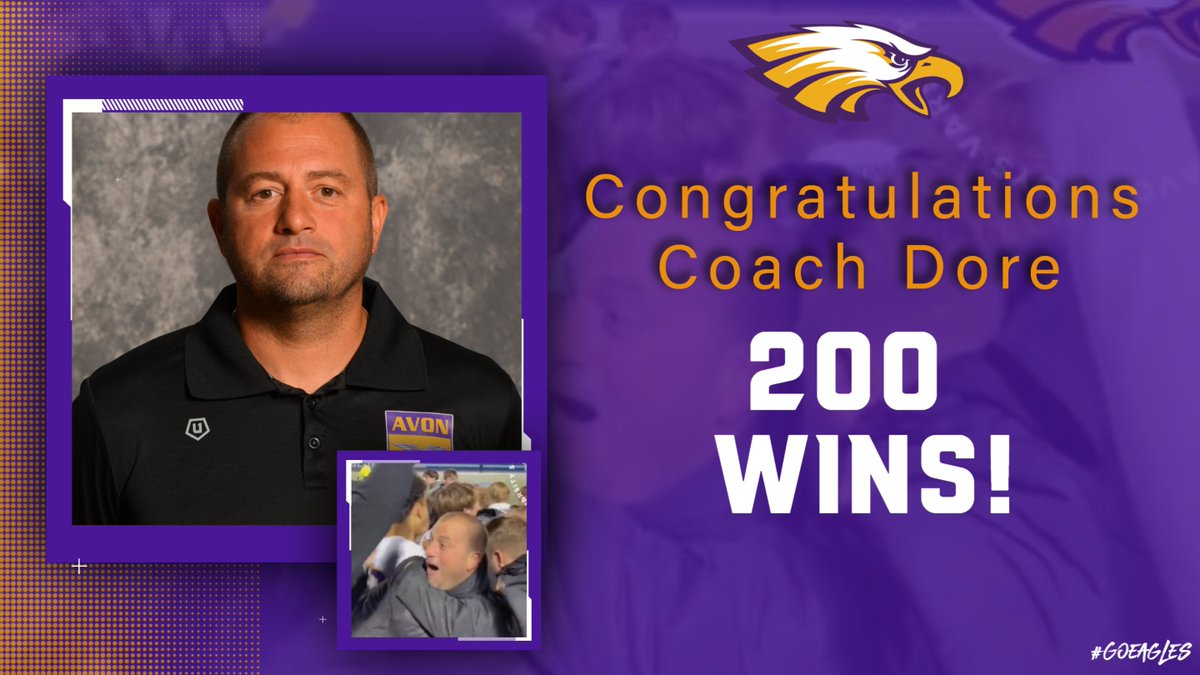 avoneagles's tweet photo. Eagles Win!  Avon Boys Soccer defeats Amherst 2-0.  Congratulations to Coach Dore on his 200th Win!  Thank you for all you do for our players, program and community! Avon is blessed to have you as our coach! https://t.co/Zvvl3zwji9