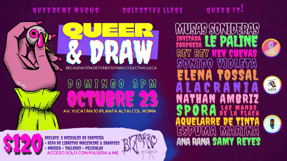 QueeremeMucho's tweet photo. Te esperamos el domingo 23 de Octubre, en Foro Bizarro en nuestro Queer &amp; Draw, los dibujos e ilustraciones de representatividad queer, podrán ser parte de nuestro Paste Up, cuya fecha anunciaremos en el evento.
Flashes, música, talleres, proyecciones…
¿Nos acompañas? 👻🏳️‍🌈🎨🏳️‍⚧️🎃 https://t.co/ecS3QMhk72