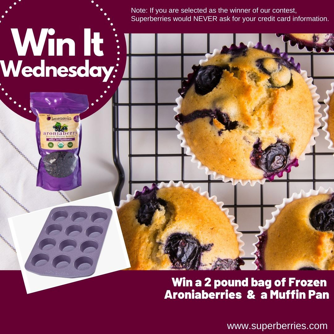 It's #WinItWednesday. There's nothing like hot muffins on fall mornings. Tell us what muffin flavor you'd pair our Aroniaberries with & be entered to win a muffin pan & Frozen Aroniaberries. Like & retweet for extra entries. #Aronia Blueberry Muffins: ow.ly/YXzu50L8Ifz