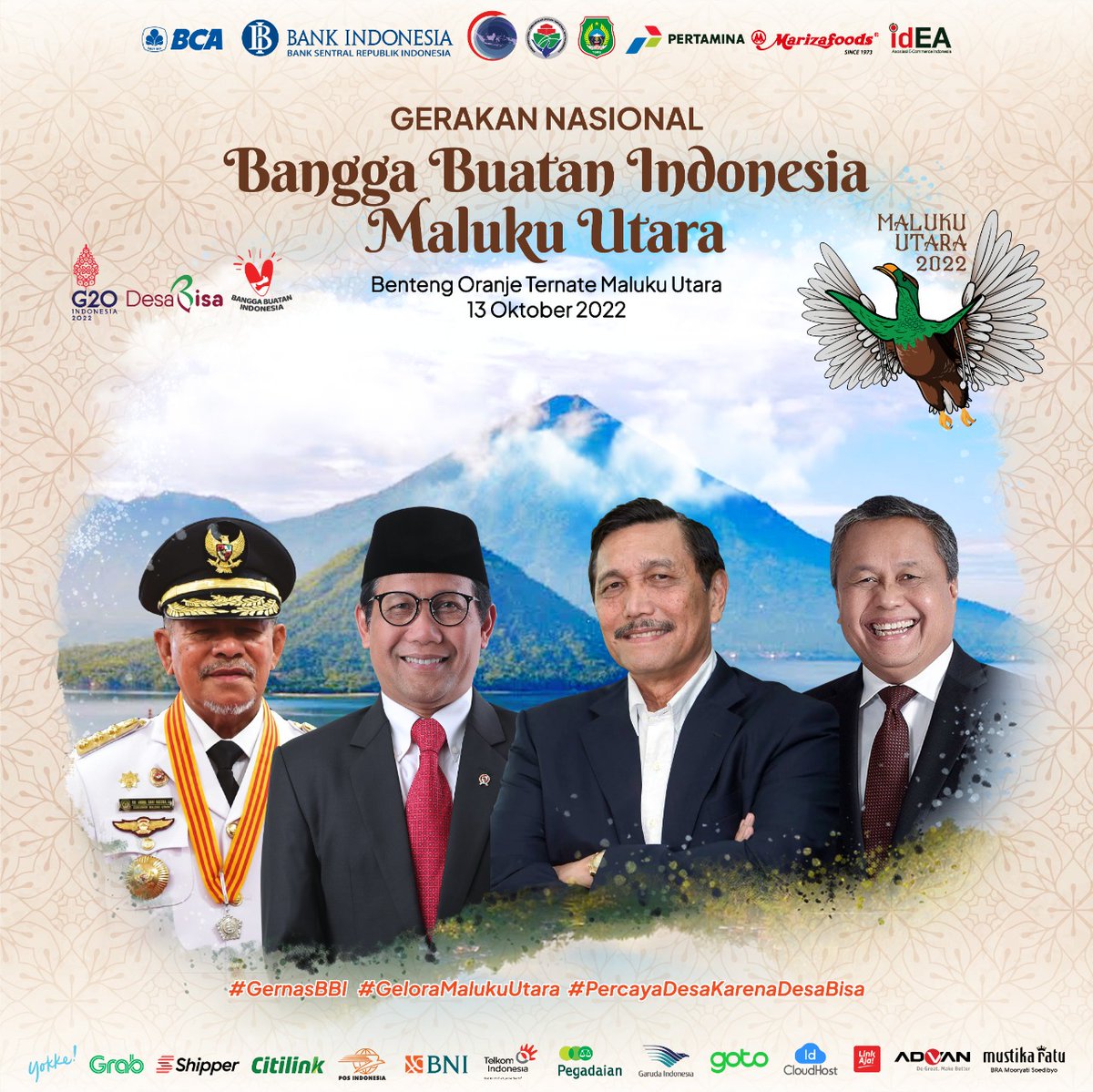 #SobatDesa, yuk ikuti Harvesting Gerakan Nasional Bangga Buatan Indonesia (Gernas BBI) Tahun 2022 Provinsi Maluku Utara.

Pada Kamis, 13 Oktober 2022 Pukul 10.00 WIT/08.00 WIB, melalui Channel YouTube Kemendes PDTT - Live youtu.be/PM9QY-TSaHQ.

#DesaBanggaBuatanIndonesia