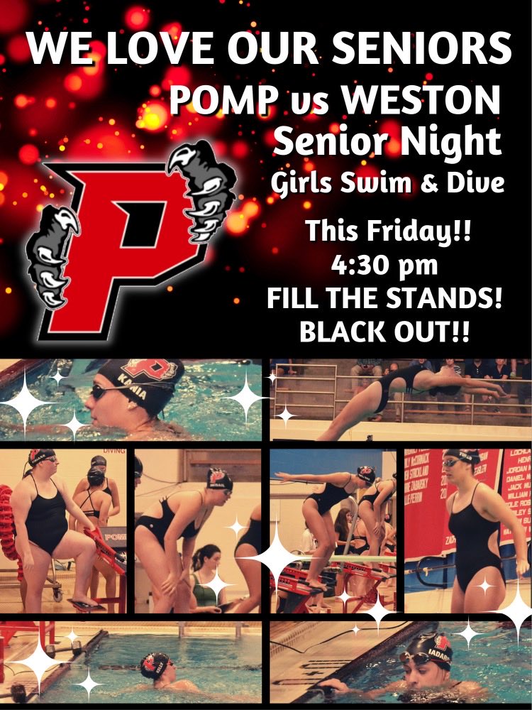 Come support our Girls Pomp Swim and Dive this Friday, October 14th.