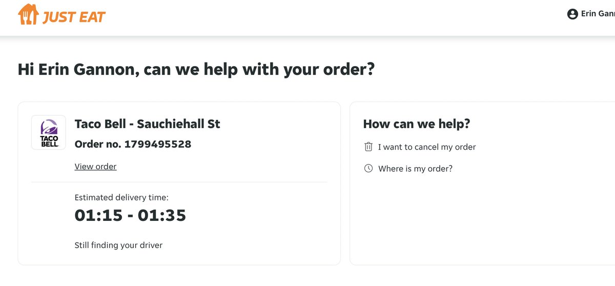 1/5 <a href="/JustEatUK/">Just Eat UK</a>, this photo speaks for itself. No one to talk to about me perhaps making another order from some rank kebab shop for some food. What's with the pretense of "finding a driver"?
