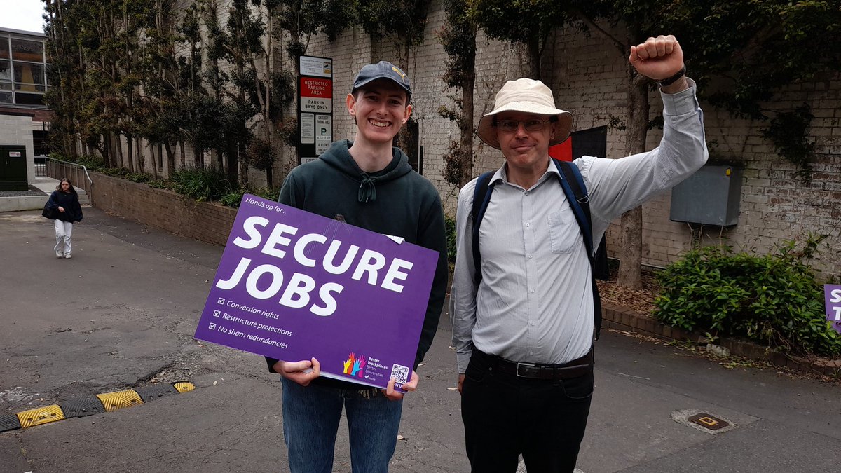 With Julian, who works on Space Engineering! His first time on the picket! We're getting stronger with every strike. #Usydstrike