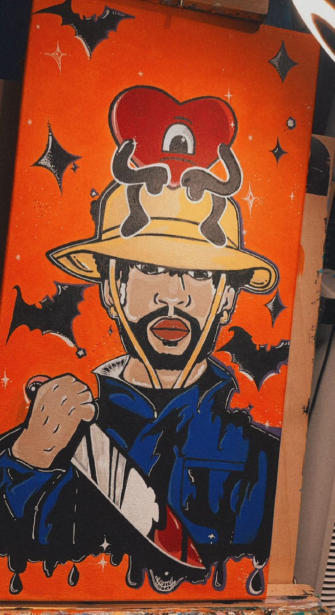 artistacynn's tweet photo. Bad Bunny Halloween piece 🎃 $60 message me if interested! ty 👻 https://t.co/1kV2ppRgjT