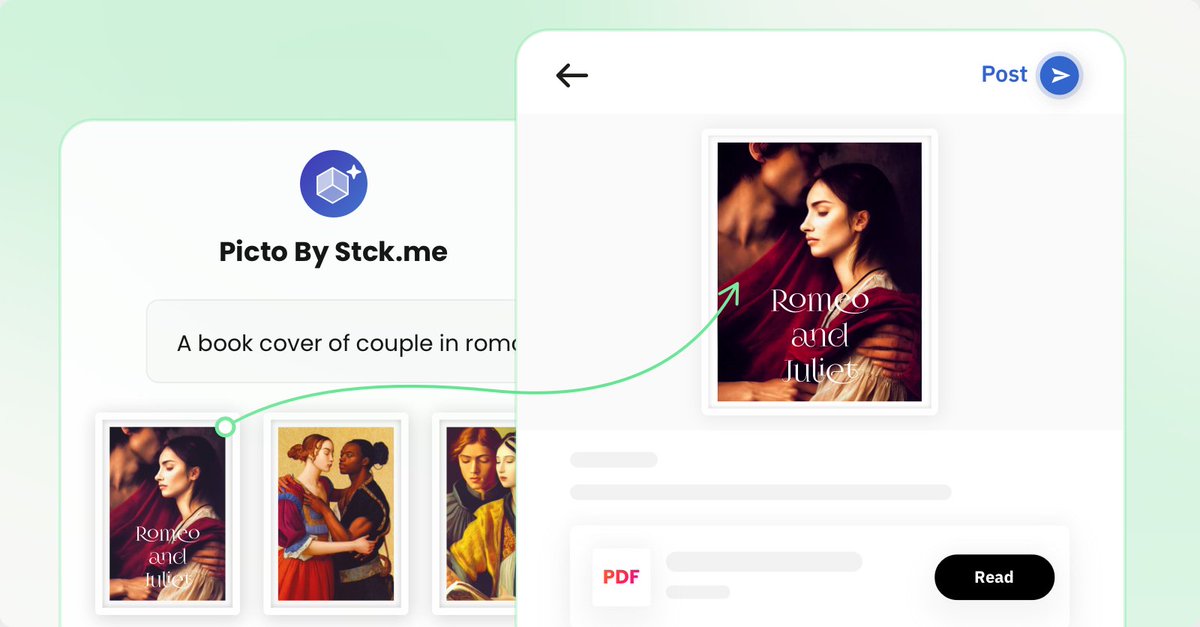 stck_me's tweet photo. Everyone who uses the internet has at some point tried to look for the right image to go with their work. 
Using Picto, you can create book covers, feature images, profile photo and many more!
Try now https://t.co/JFI8pFjfeD
#AI #images #Writers https://t.co/veSyl2BT7T