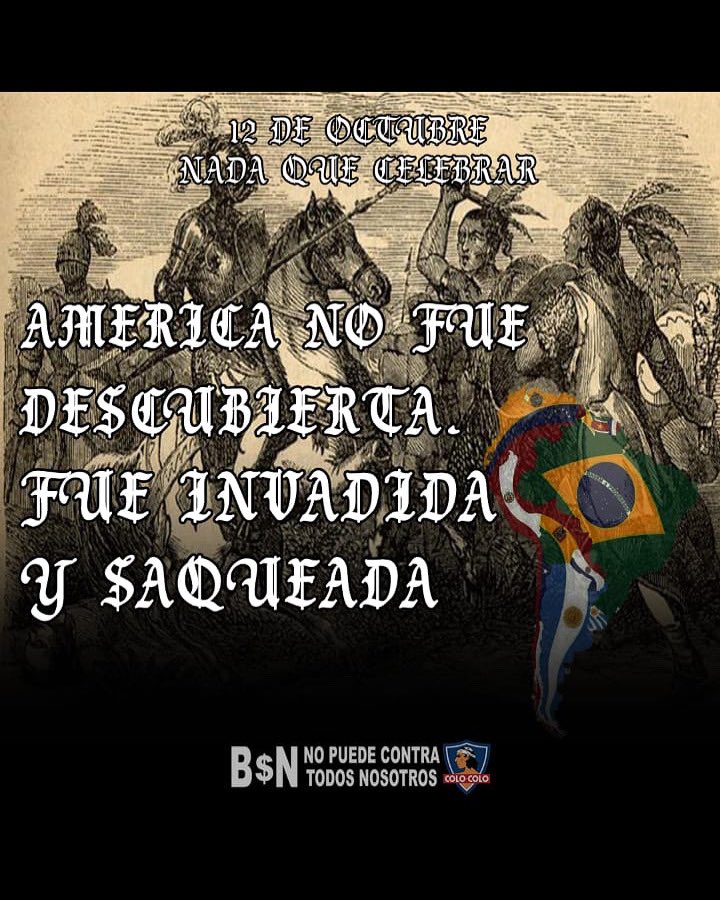 byn_npctn's tweet photo. Ni “El encuentro de dos mundos” ni el  "Día de la Raza" porque la muerte, el saqueo, la invasion y la dominación no se celebran.
A partir del 12 de octubre de 1492, Abya Yala  fue sometida al mayor genocidio en la humanidad por parte del colonialismo europeo. https://t.co/5NdV91OaX5