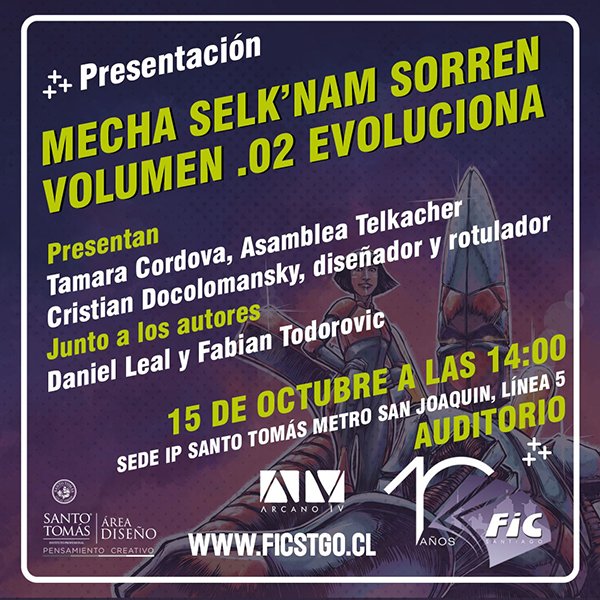 CAReyesG's tweet photo. HOY 15 de oct. 14 hrs. Lanzamiento de Mecha Selk'nam Sorren, volumen 2 de @Danoleal y @fabiantodorovic en el auditorio de @FICSantiago (IP Santo Tomás, Metro San Joaquín)
Publica: @ArcanoIV https://t.co/JGjvoM0RwF
