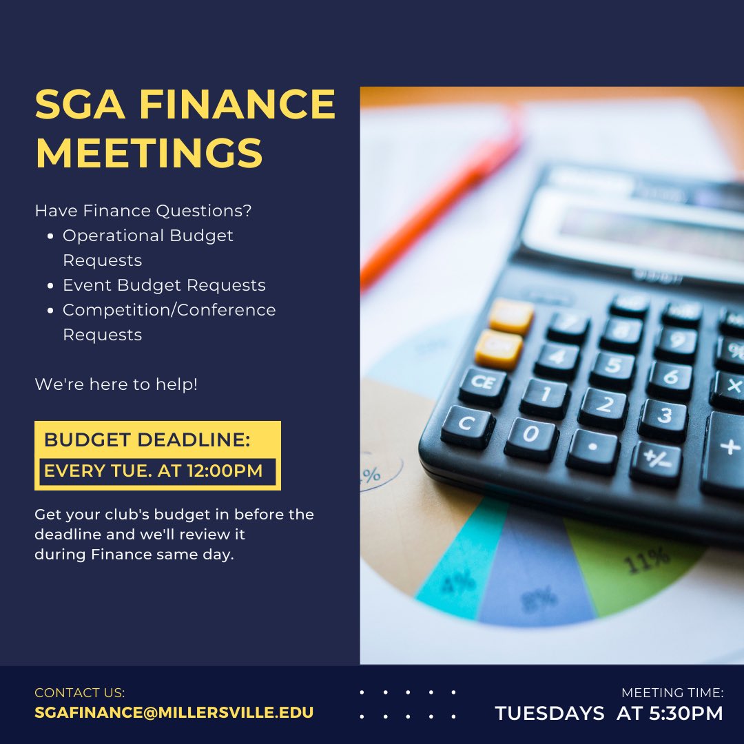Are you involved in an organization/club on campus, or have plans to attend a conference/event? Reach out to SGA during our finance meetings to talk about what we can do for you! Our budget deadline is Tuesday’s at 12. Contact us for more information!