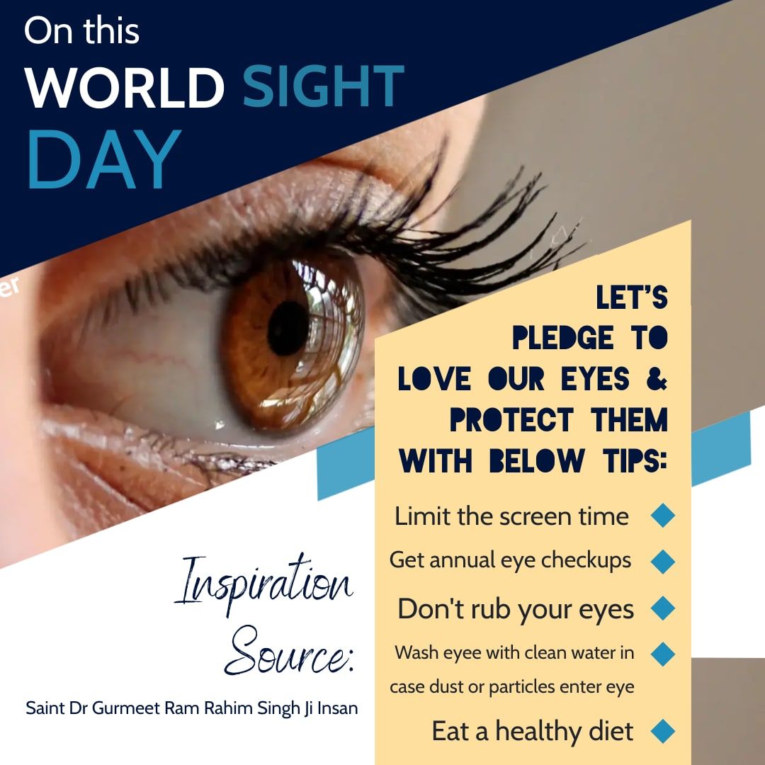craft_meenu's tweet photo. Eat right for perfect eye sight!

Dera Sacha Sauda devotees take pledge to give new life to someone by donating eye's.

On this #WorldSightDay pledge for eye donation

The eyes you donate keep you alive after departing from the world,
Inspiration of Saint Gurmeet Ram Rahim Ji. https://t.co/6r9icLrKkn
