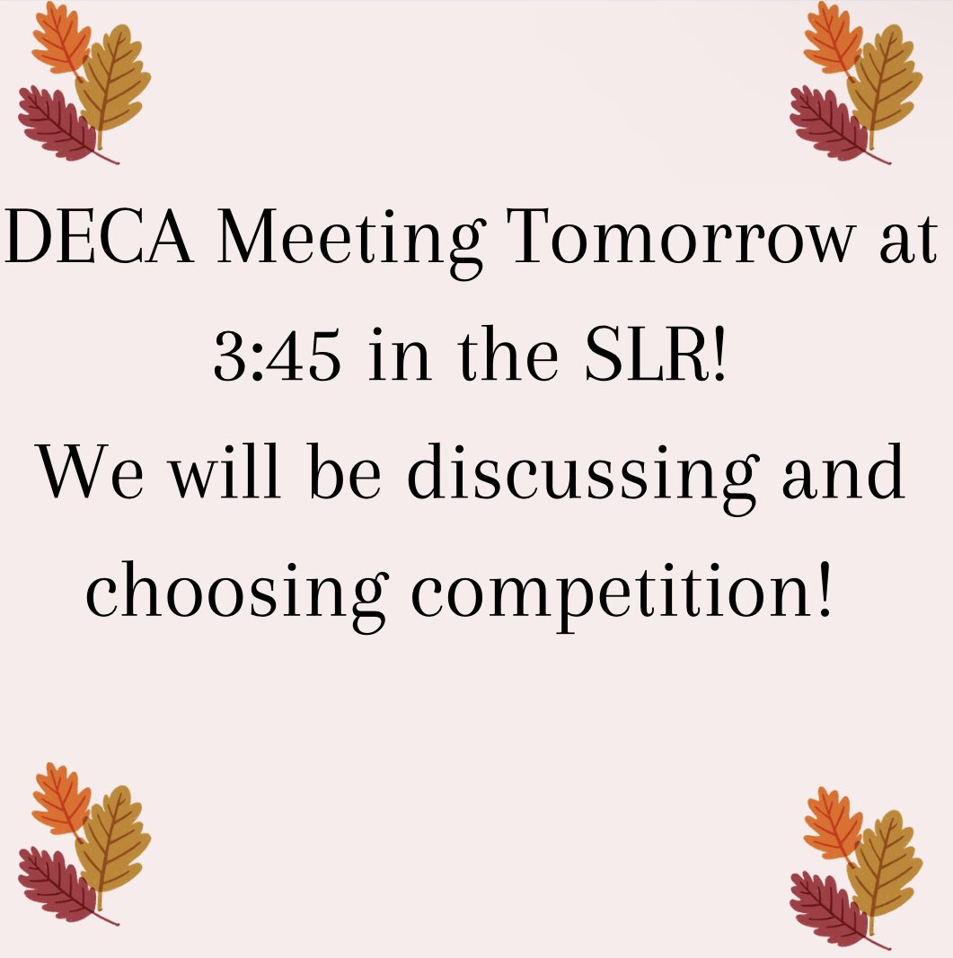 Blackman_DECA's tweet image. It's time to talk about competition
season! We can't wait to see y'all tomorrow at the
October DECA meeting! 3:45 in the SLR! @BlackmanCte #deca
#bhsdeca #DECATN #gettheedge #competition