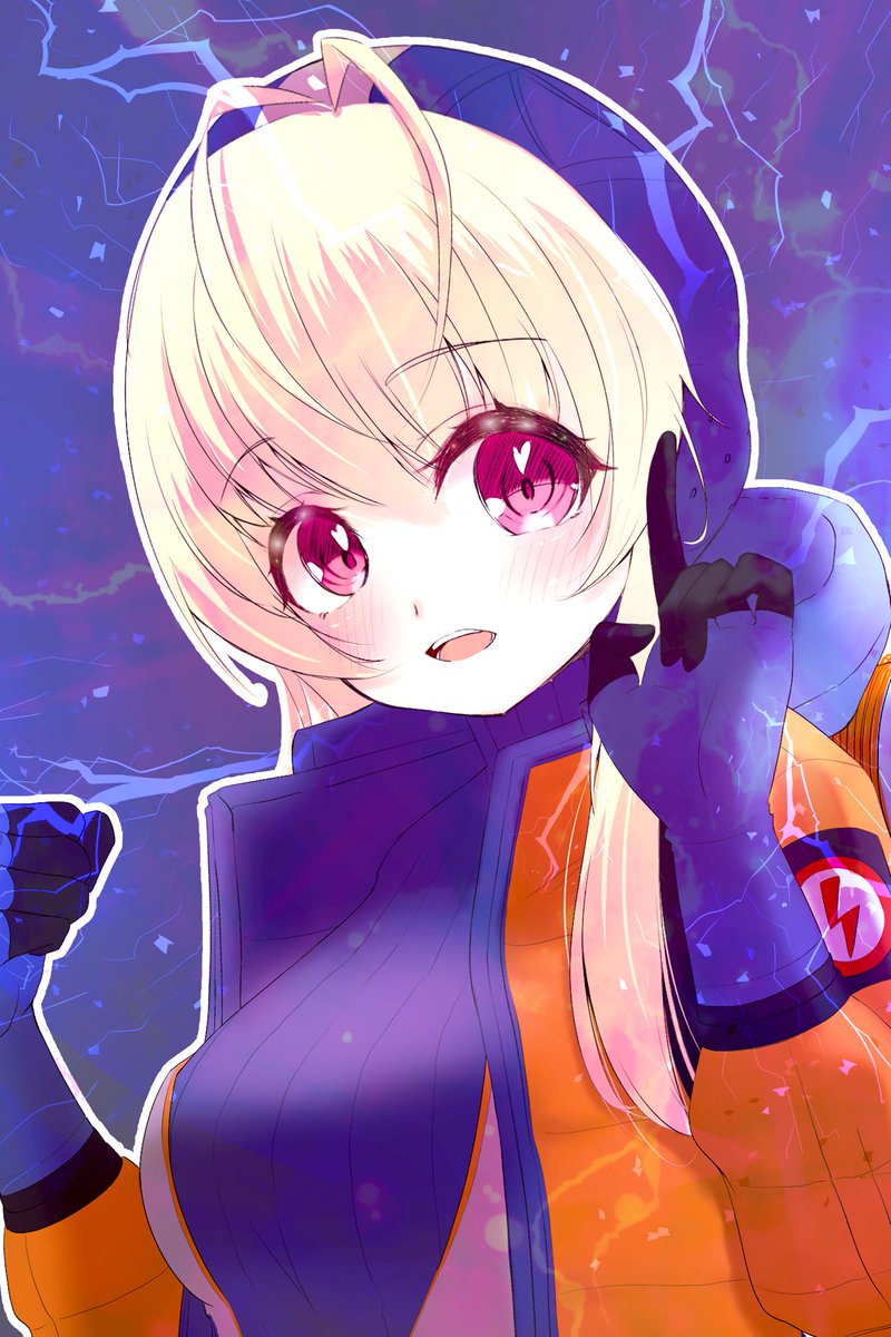 wattson (apex legends) 1girl cosplay orange jacket solo jacket blonde hair blue bodysuit  illustration images