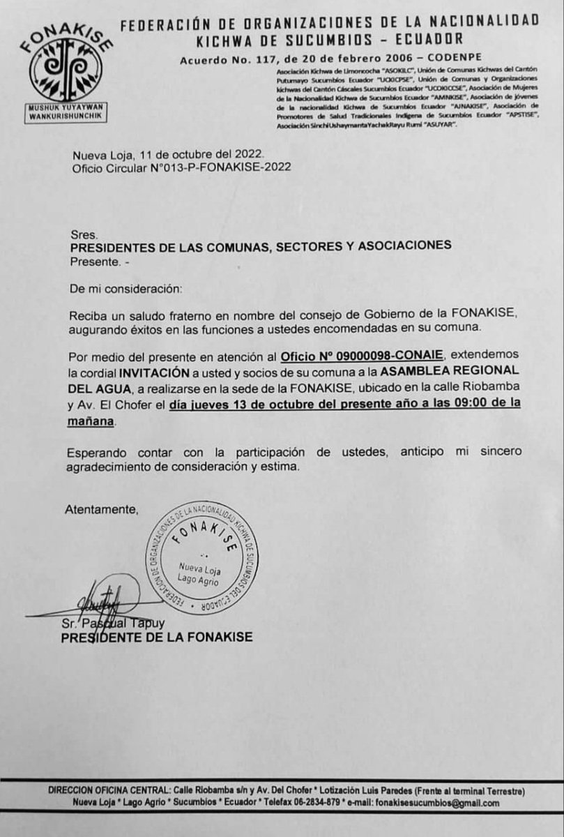 FONAKISE Sucumbios tweet media