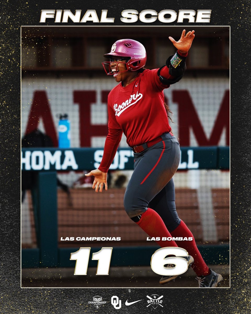 OU_Softball's tweet image. ¡𝐕𝐚𝐦𝐨𝐬 𝐂𝐚𝐦𝐩𝐞𝐨𝐧𝐚𝐬!

Thanks for tuning in for another week of the Oklahoma Battle Series, #Sooners! ⚔️

#ChampionshipMindset | @SandersCydney